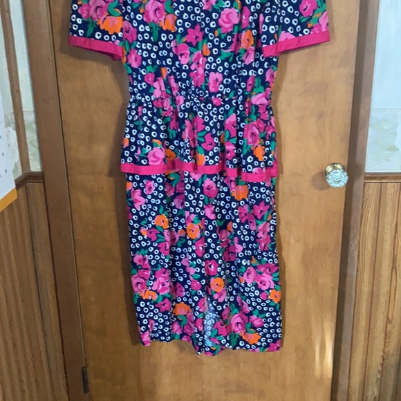 Vintage Navy And Pink Flower Print Dress Sz 12 - Picture 9 of 10